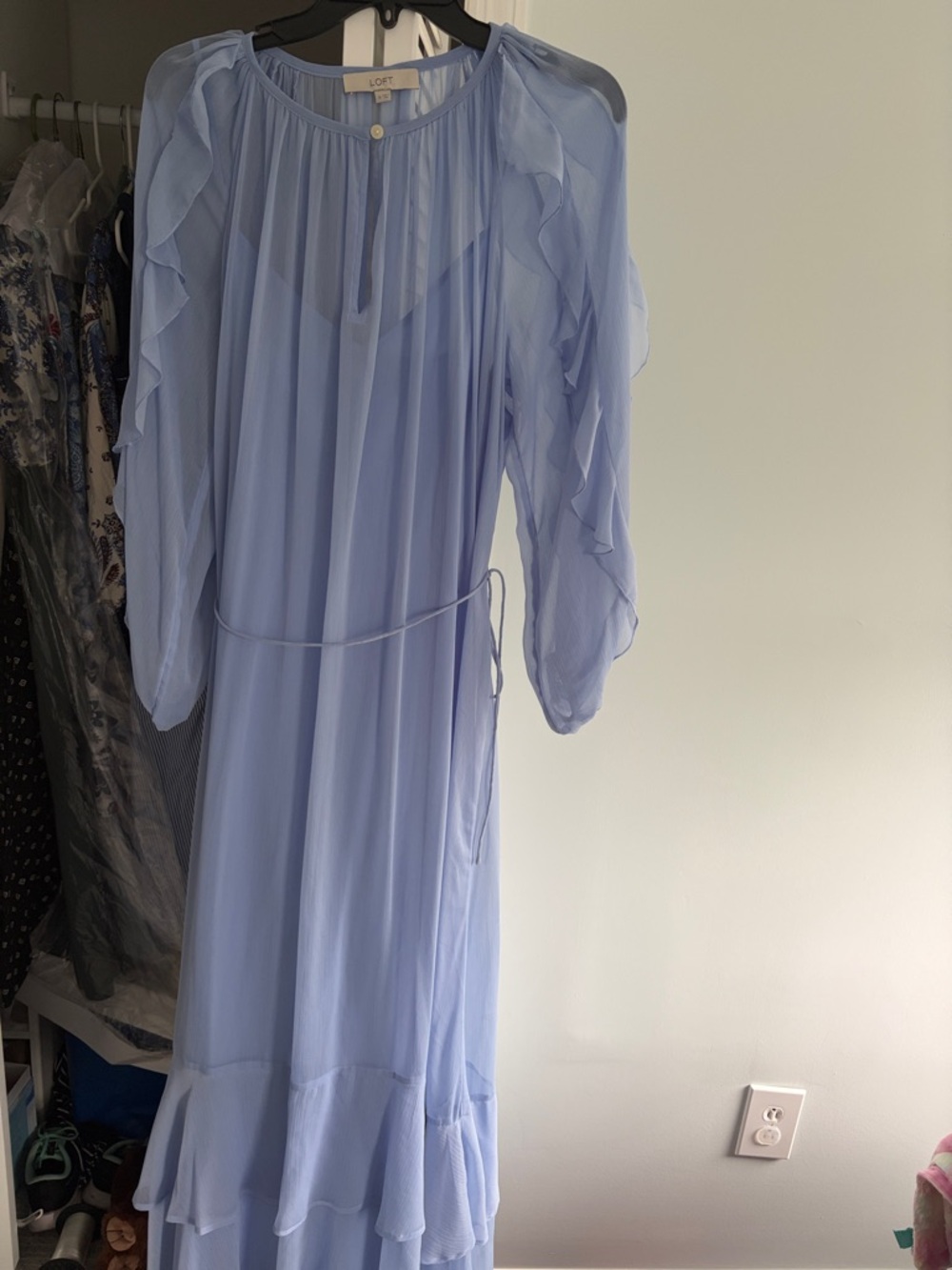 LOFT Periwinkle Ruffle-Sleeve Maxi Dress. Worn once.